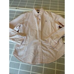 Ralph Lauren Classic Button Down Collar Shirt Size 16 Pink Stripe 100% Cotton